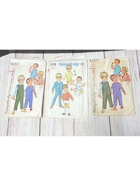 Simplicity Vintage Original 6157 Sewing Pattern Toddler Overalls Unisex Kids